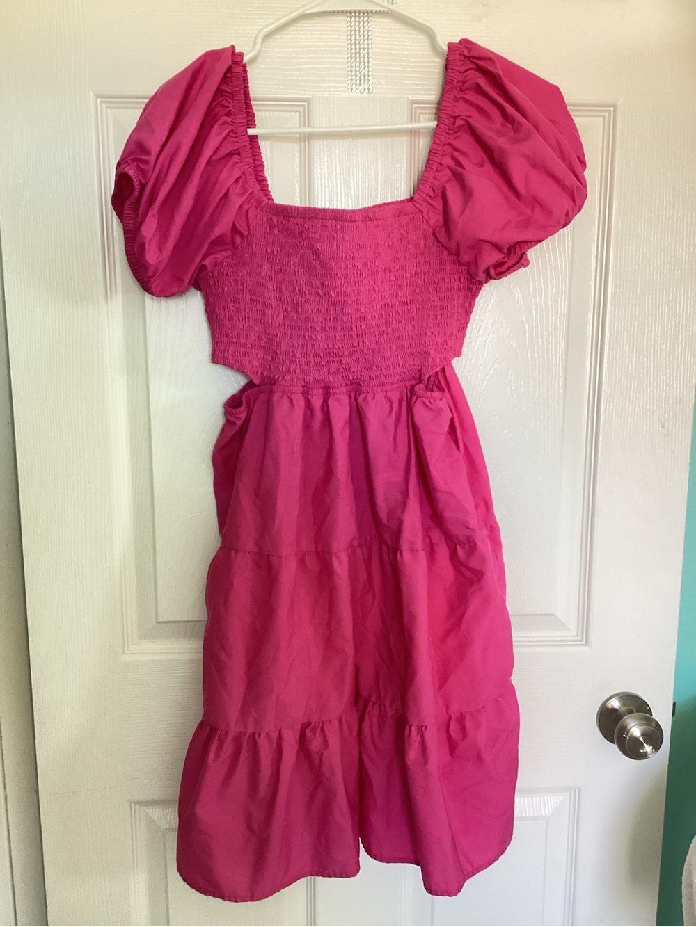 Girls' Pink Puff-Sleeve Tiered Dress